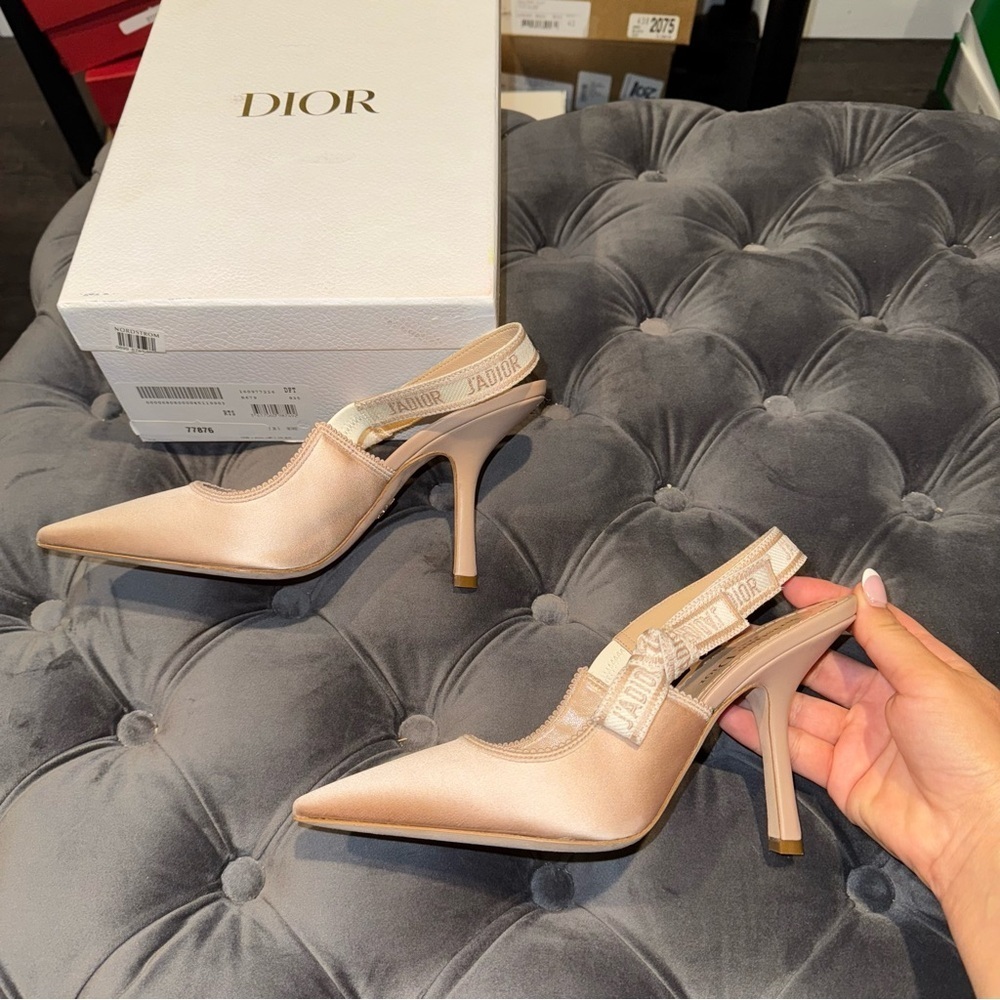 New Size 38.5 Christian Dior J'adior Satin Slingback Nude Pumps - Picture 4 of 12